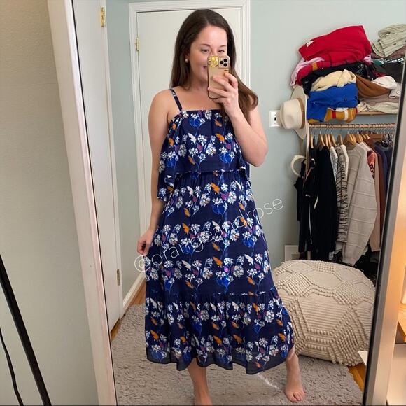 Tanya Taylor Blue Floral Tiered Tropical Silk Strappy Maxi Dress Vacation 0 XS - Picture 5 of 15